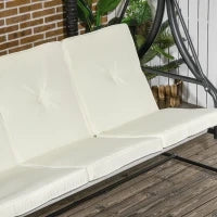 Dondolo Letto da Giardino 3 Posti con Tettuccio Regolabile, in Acciaio e Poliestere, 195x117x175 cm, Crema e Nero