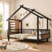 Letto per bambini a casetta in metallo nero 90x200 cm
