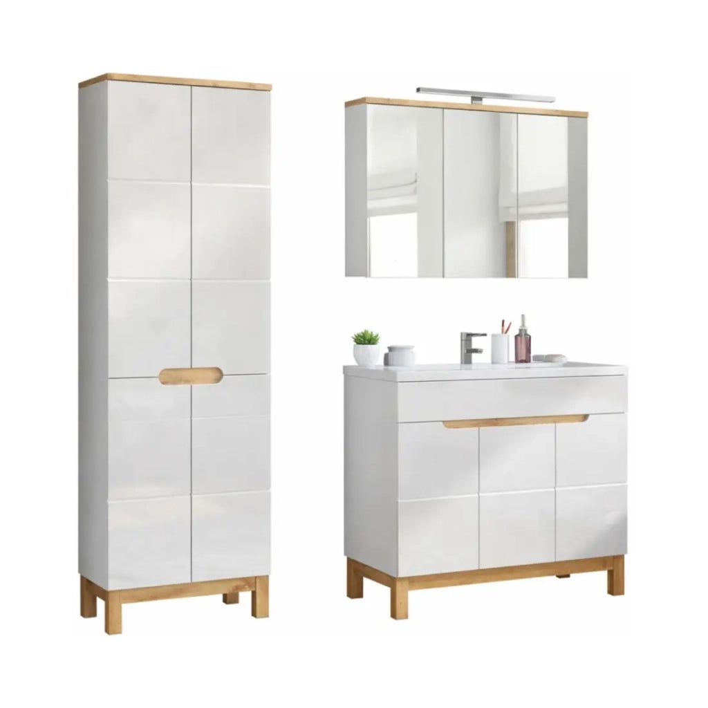 Set da bagno ERMANO: mobile sottolavabo 100cm + lavabo da incasso + sifone + mobili con specchi