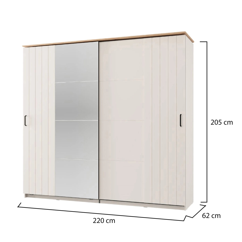 Armadio Camera da Letto Aurovi, Guardaroba 2 Ante 2 Ripiani, 220x205h cm Bianco Crema