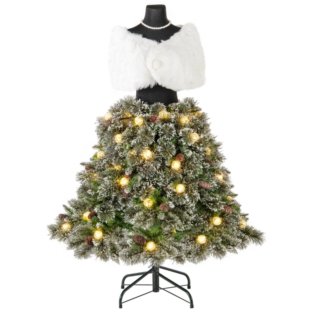Albero di Natale artificiale con manichino pre-illuminato da 150cm, Albero di Natale a forma di abito con 50 luci a LED-Alberi di Natale