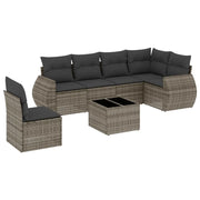 Set Divani da Giardino 7 pz con Cuscini Grigio in Polyrattan