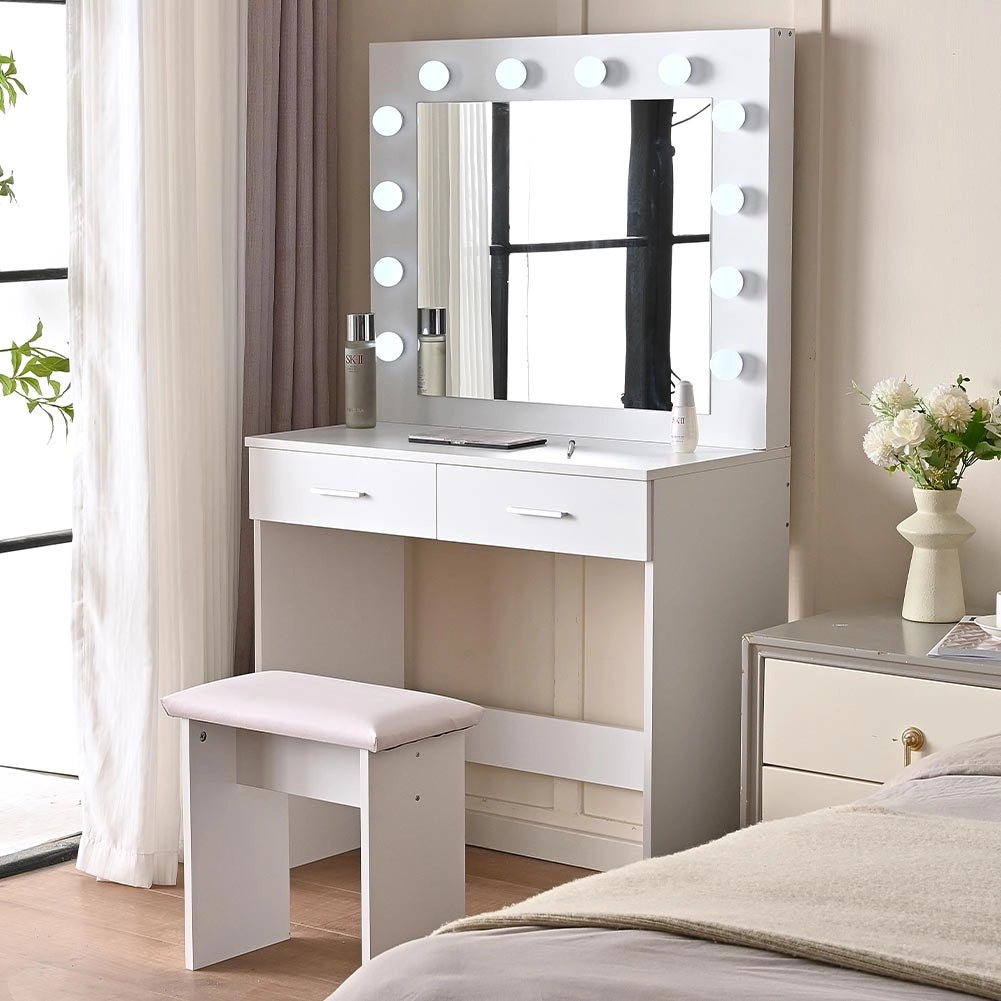 Toeletta Trucco Ofelia con Specchio e Sgabello 12 Led Freddo Caldo Specchiera