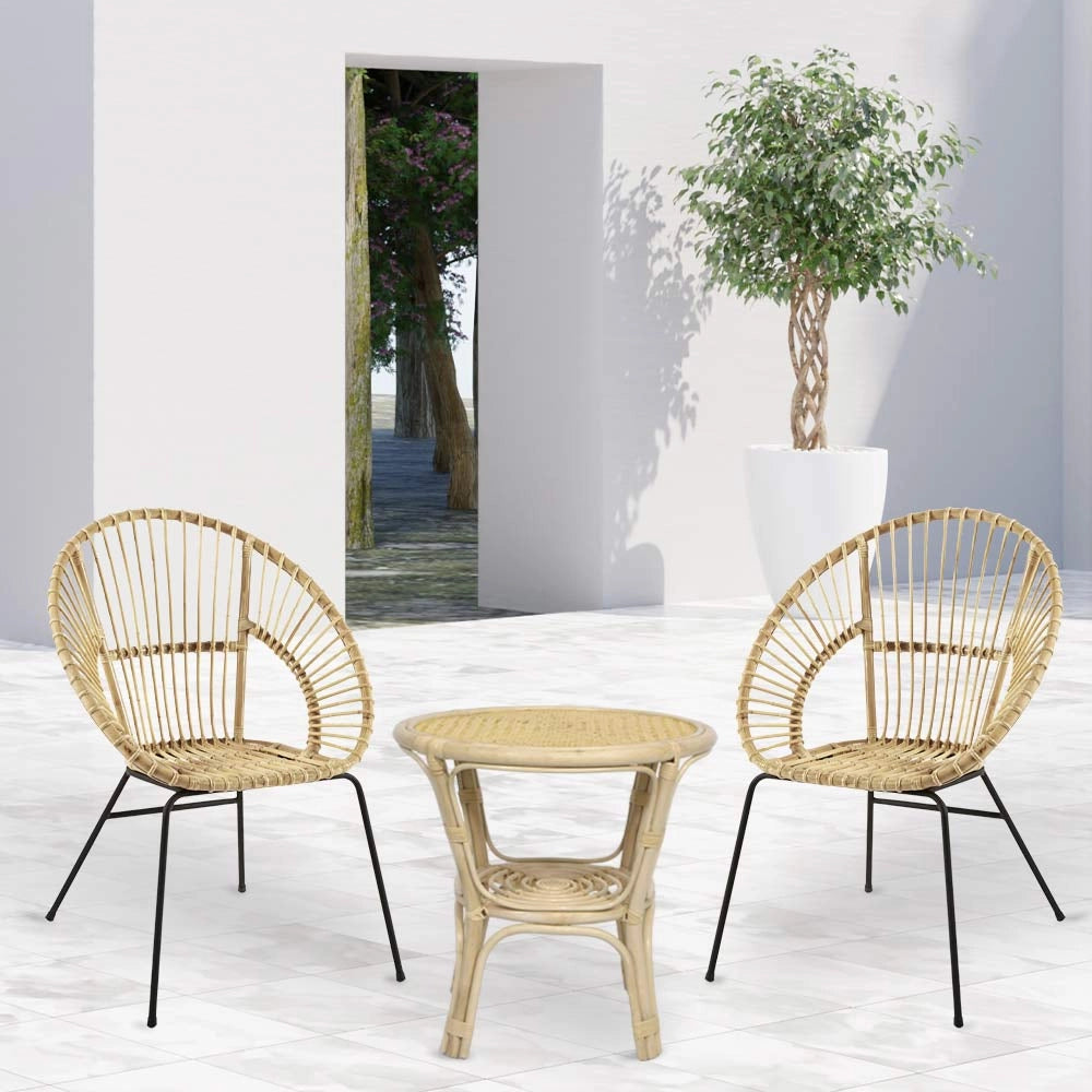 Set di 2 sedie Fera in legno di bambu con gambe in ferro e 1 tavolino in bambu