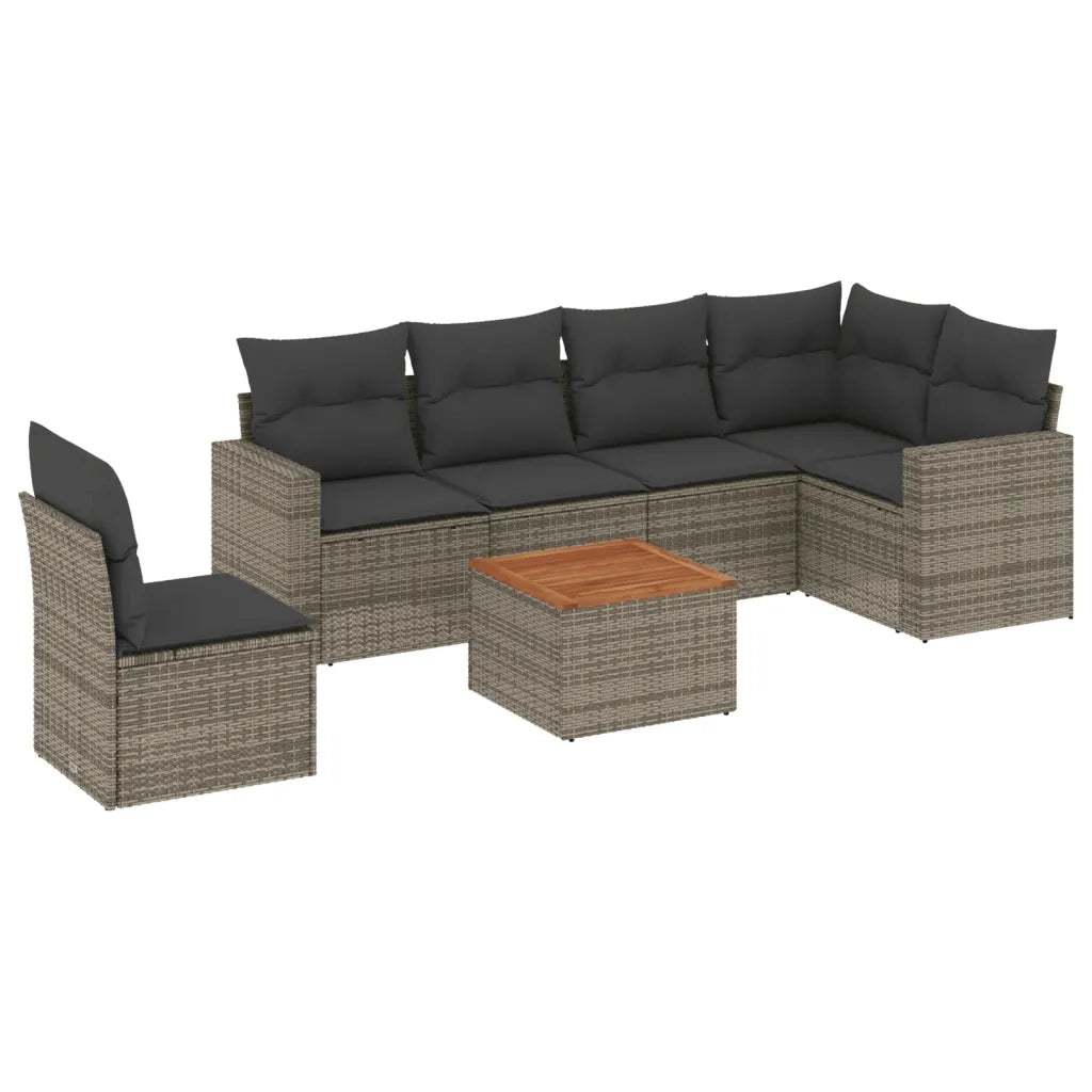 Set Divani da Giardino 7 pz con Cuscini Grigio in Polyrattan 3224149