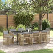 Set da Pranzo da Giardino 9 Pezzi con Cuscini Beige Rattan Polietilene