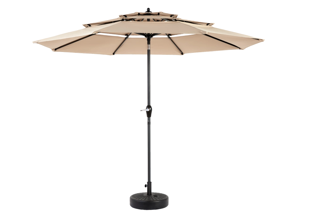 Ombrellone da giardino 10FT a 3 livelli con inclinazione automatica; kaki