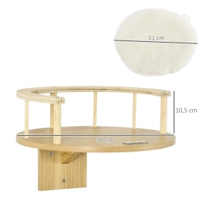 Lettino da parete per gatti con cuscino rimovibile, rotondo, rovere, Ø34 x 10,5 cm