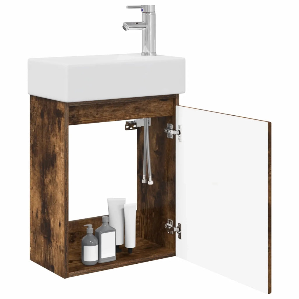 Mobile bagno con rubinetto Rovere Fumo 45,5 x 22,5 x 84 cm 889516