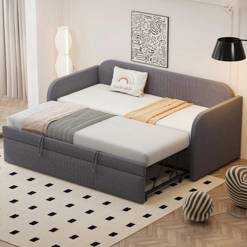 Divano letto estraibile imbottito 90/180 x 190 cm grigio