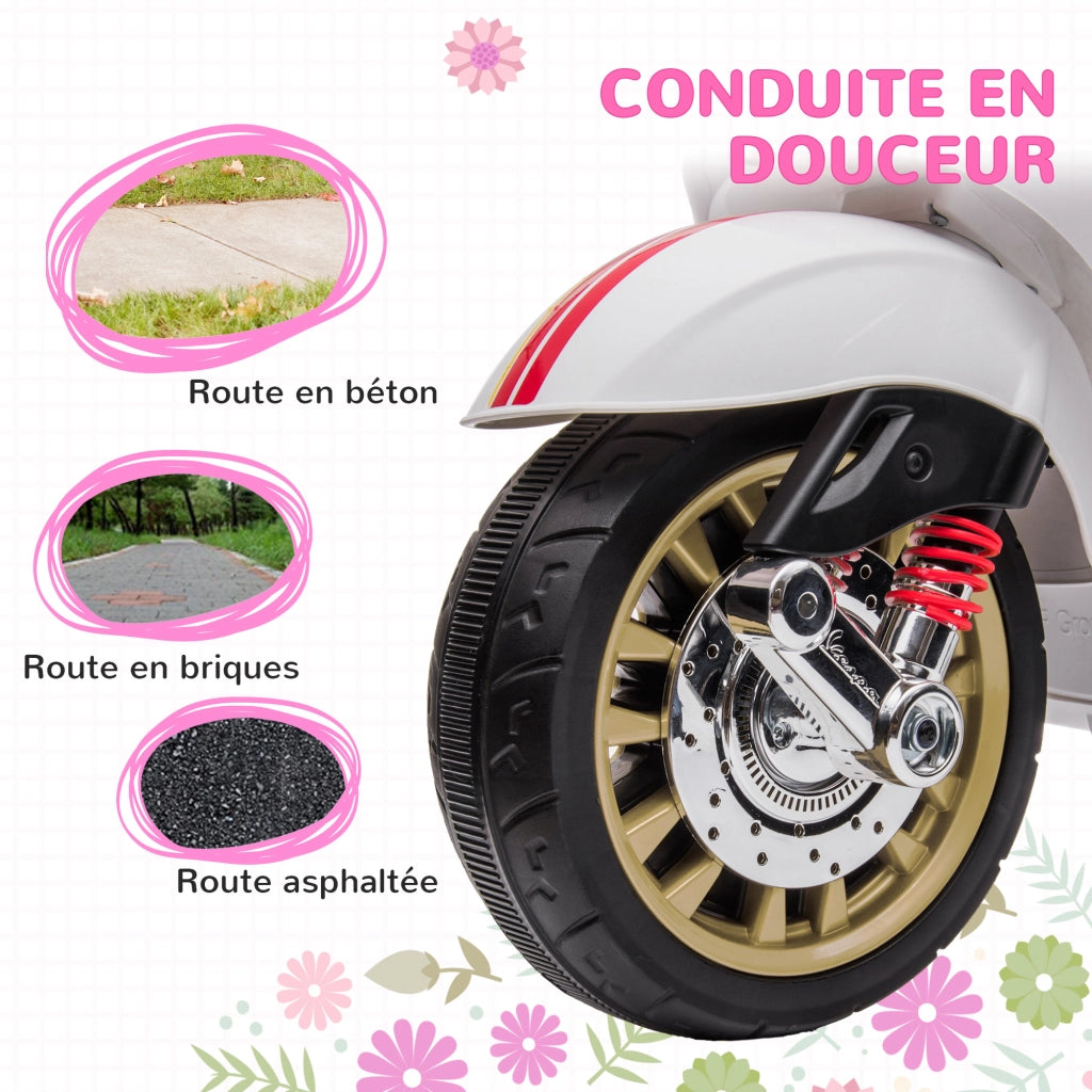 Monopattino Elettrico Bambini Vespa 6V ¨C Xylo ¨C Musica MP3 USB Faro 2 Ruote Bianco