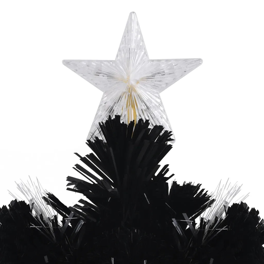 Albero Natale | Decorazioni natalizie con Fiocchi di Neve a LED Nero 210cm Fibra Ottica