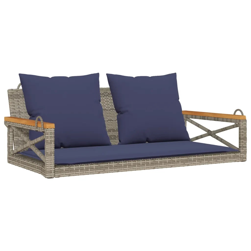 Panchina Dondolo con Cuscini Grigia 109x62x40 cm in Polyrattan 368159