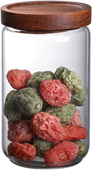 Set di Contenitori di Stoccaggio in Vetro con Coperchio in Legno e Aria Tappata con Silicone | Set da 3 | 500 ml/750 ml/1000 ml | Contenitori di Stoccaggio per Erbe e Altri