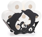 Supporto per i rulli igienici in metallo nero Supporto per i rulli igienici Supporto per i rulli igienici in posizione verticale Decorazione per bagno cucina Disegno delfino