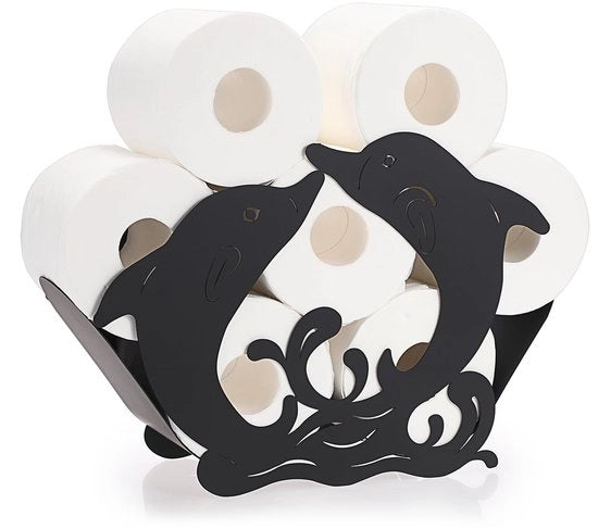 Supporto per i rulli igienici in metallo nero Supporto per i rulli igienici Supporto per i rulli igienici in posizione verticale Decorazione per bagno cucina Disegno delfino