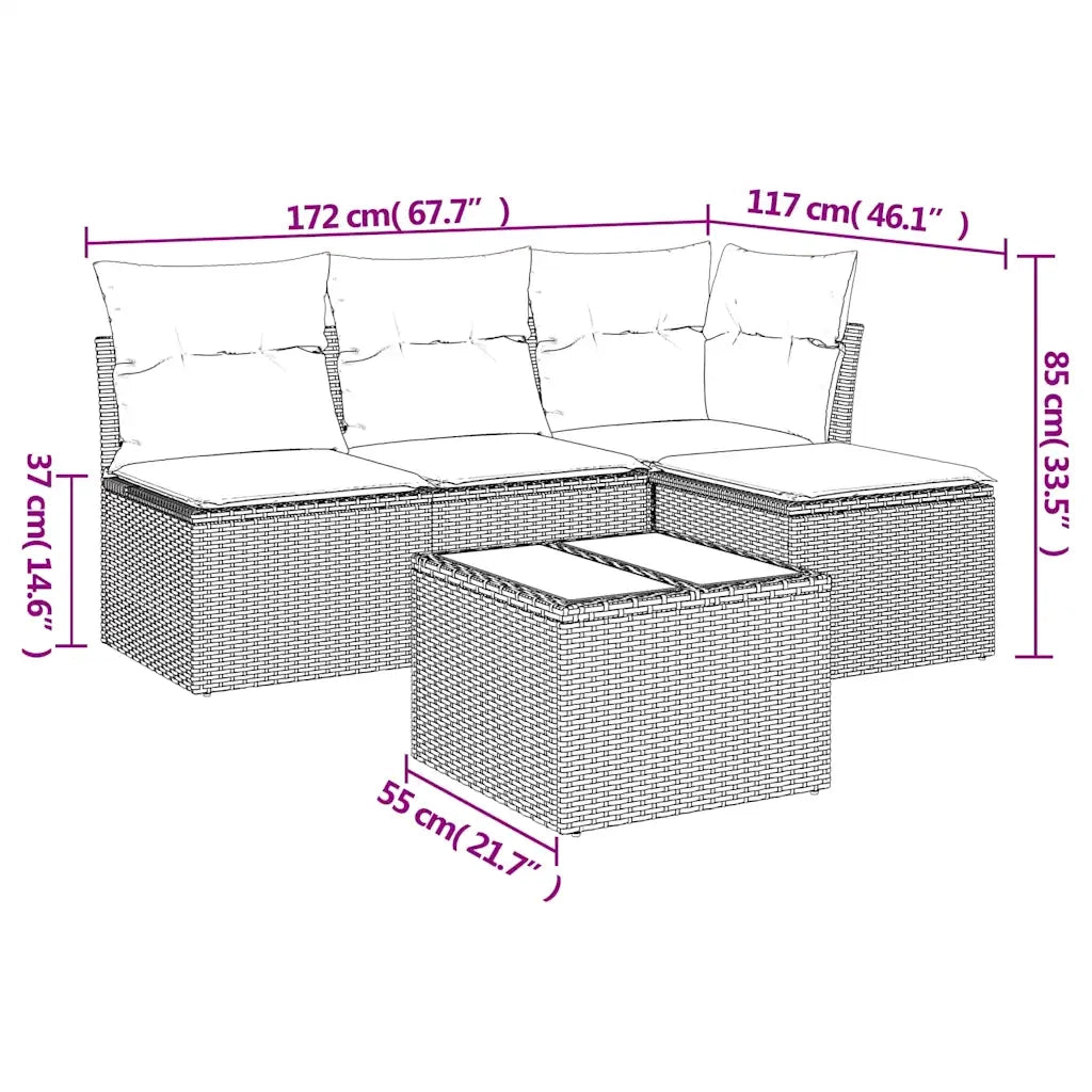 Set Divano da Giardino 5 pz con Cuscini Beige in Polyrattan
