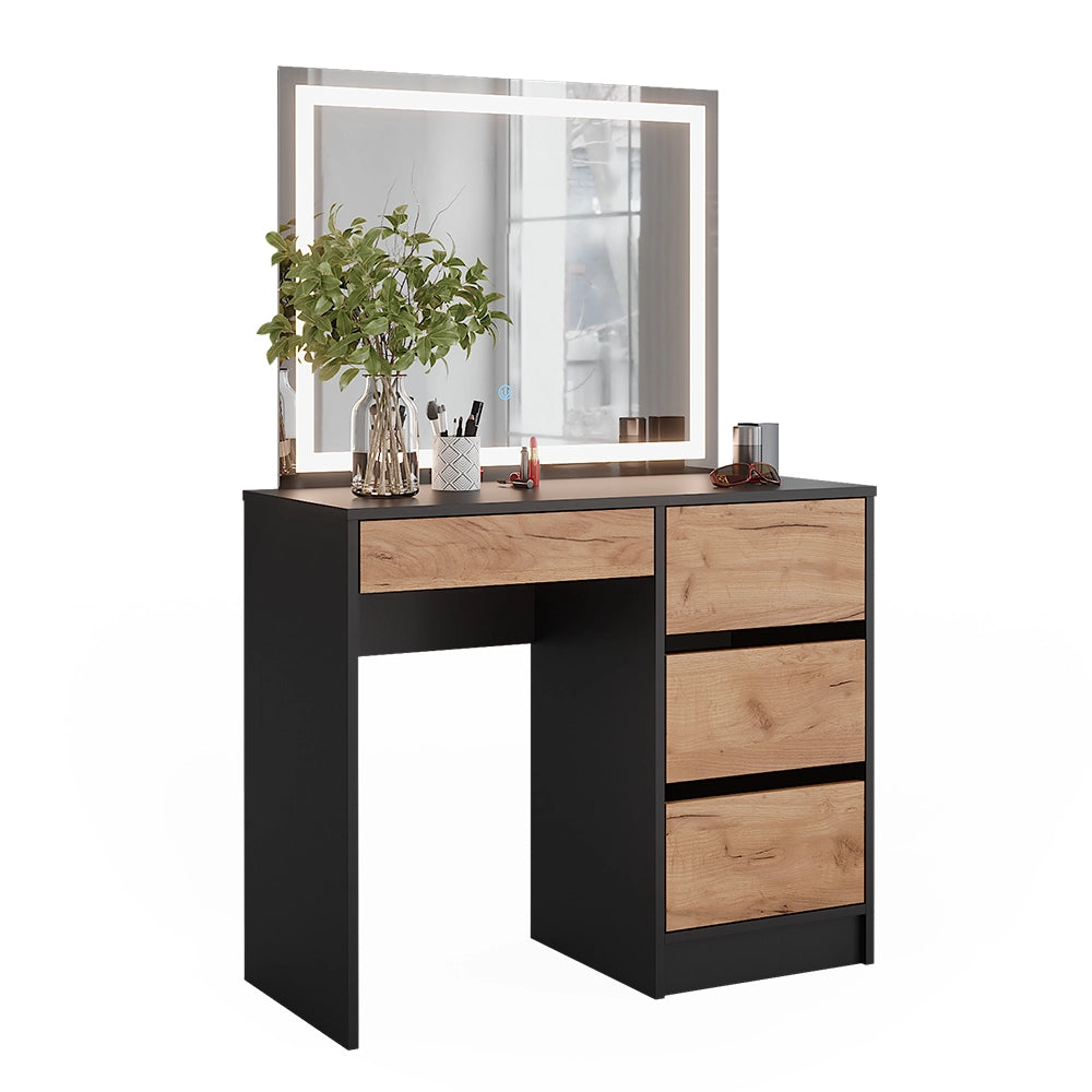 Vicco Tavolo da toilette Antracite/quercia dorata 90 x 75 cm con specchio a LED