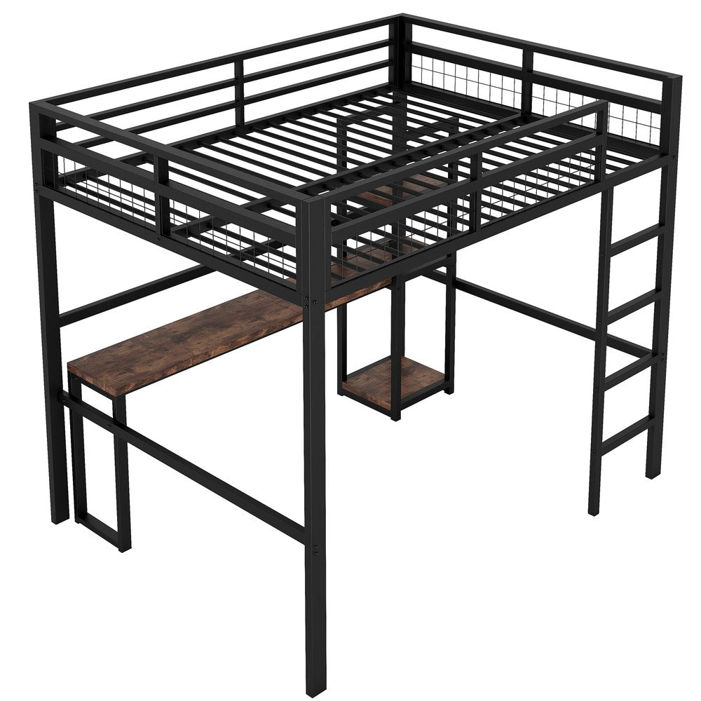 Letto a Soppalco con Scrivania e Prese USB ¨C MINIMAL ¨C Metallo Nero 140x200
