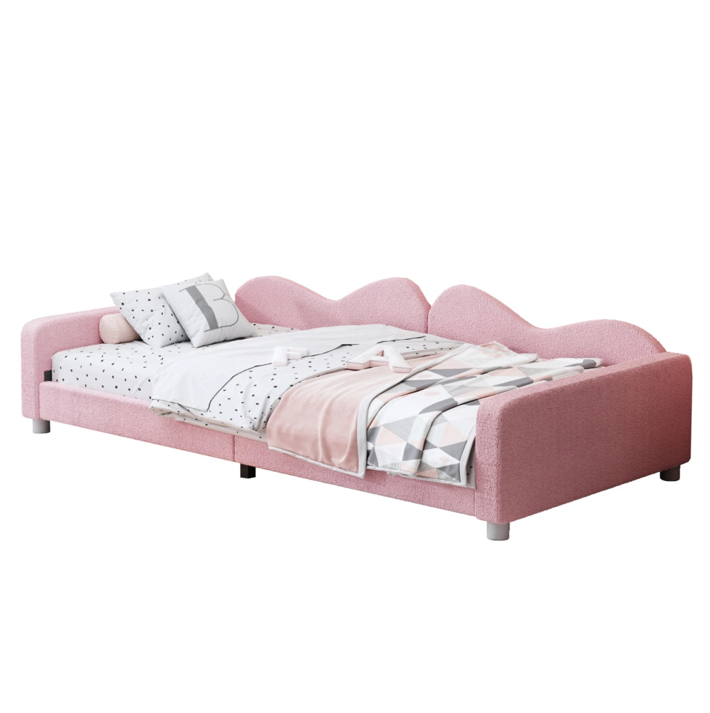 Letto imbottito per bambini 214;5x95x42 cm; tessuto teddy rosa