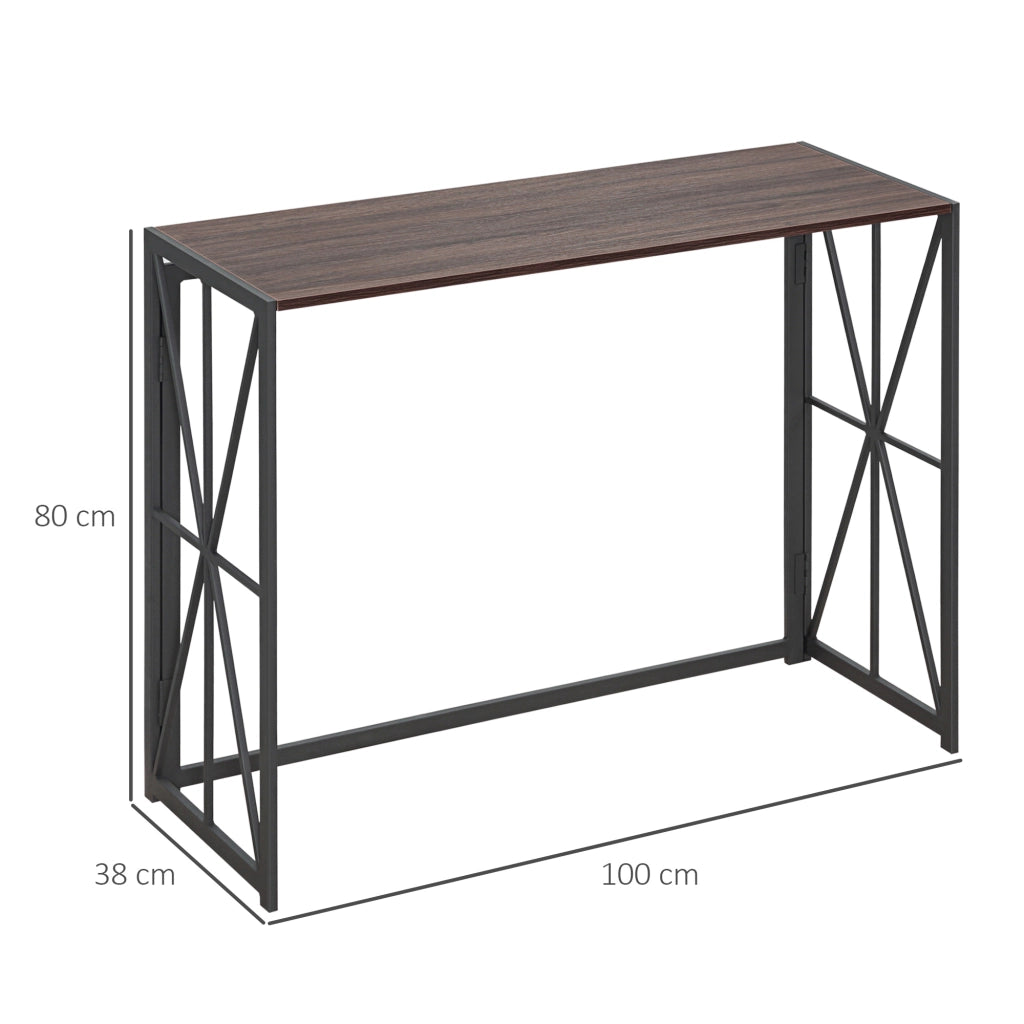Consolle Pieghevole Stile Industriale ¨C zephmum ¨C Legno e Metallo 100x38x80cm Marrone
