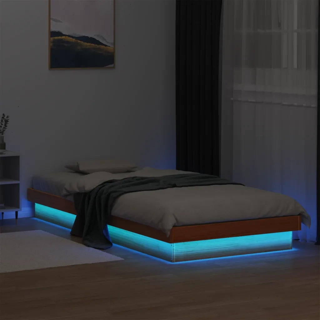 Giroletto LED-Struttura Letto con LED Marrone Cera 100x200 cm in Legno Massello di Pino