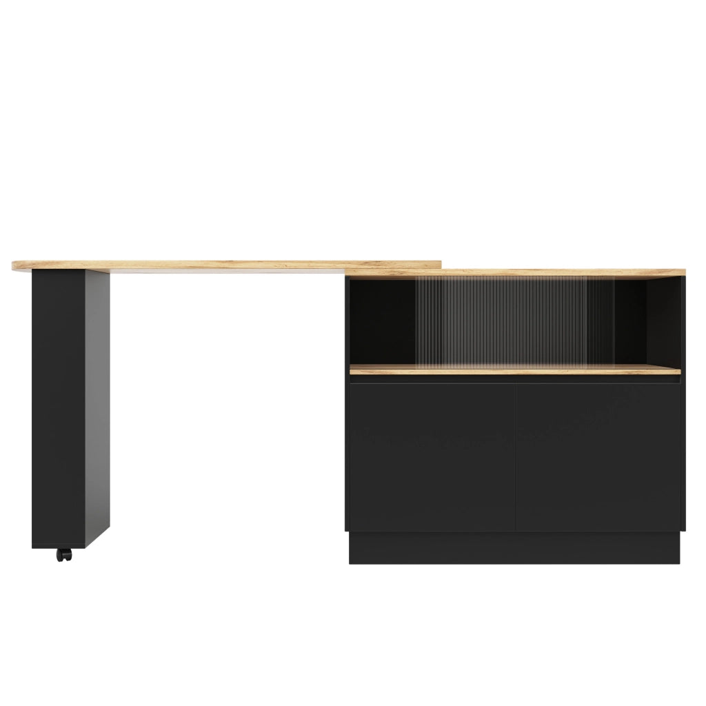 Mobile bar girevole 90x45x100 cm con porta scorrevole in vetro e struttura in MDF nero