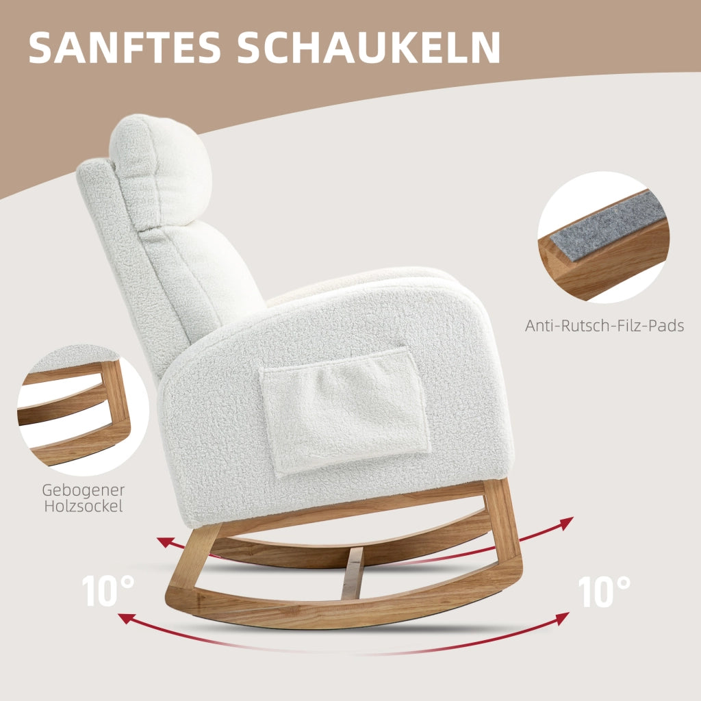 Poltrona a dondolo relax ¨C Xylo ¨C tessuto crema con struttura in legno