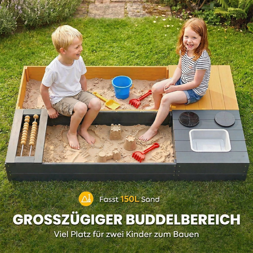 Sandbox 2 Pezzi con Siedibanca e Lavabo Rimovibile ¨C Zephmum ¨C Legno 150x90cm Giallo