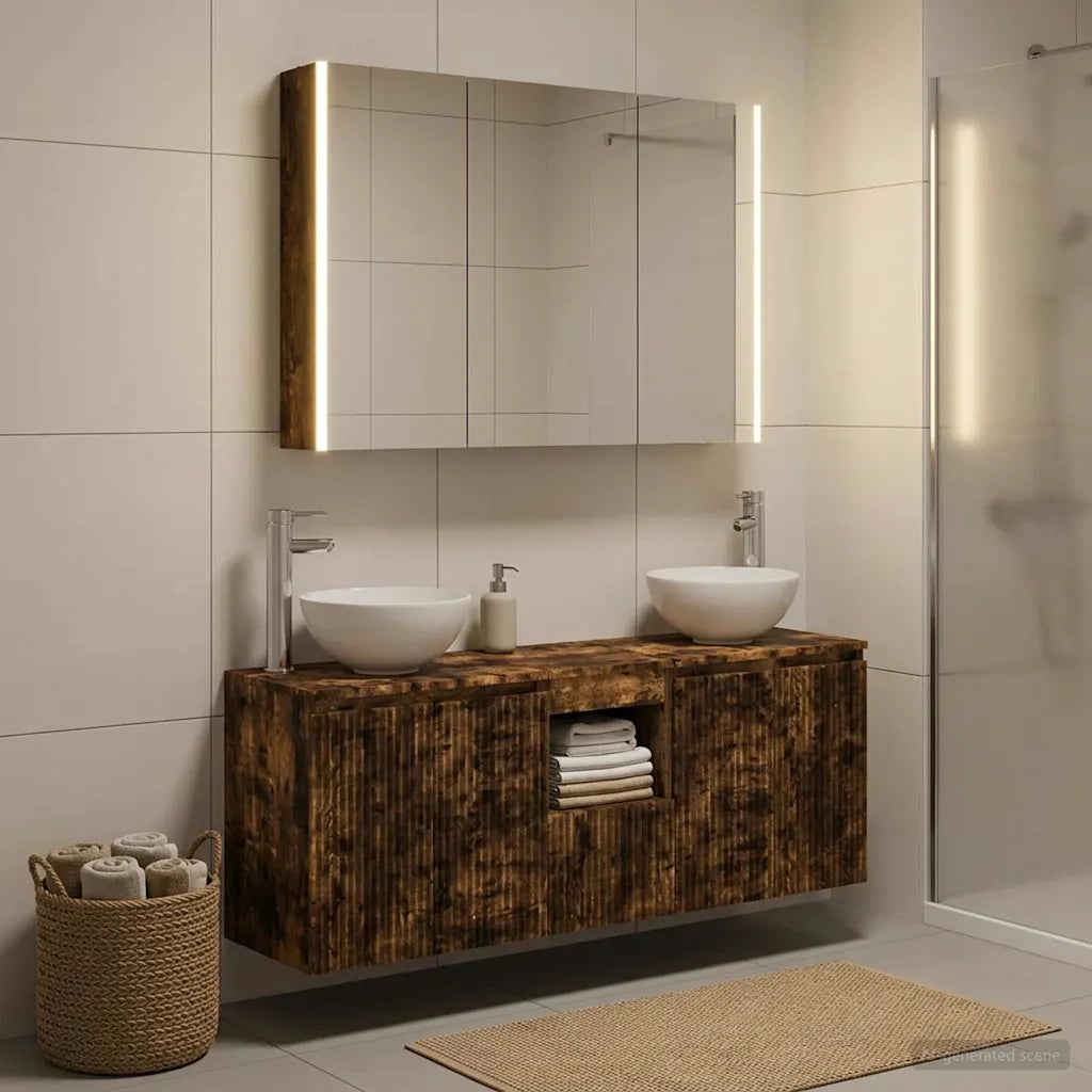 Set di Armadi da Bagno 4 pcs Rovere Fumo 103,5 x 15,5 x 70 cm 3406347