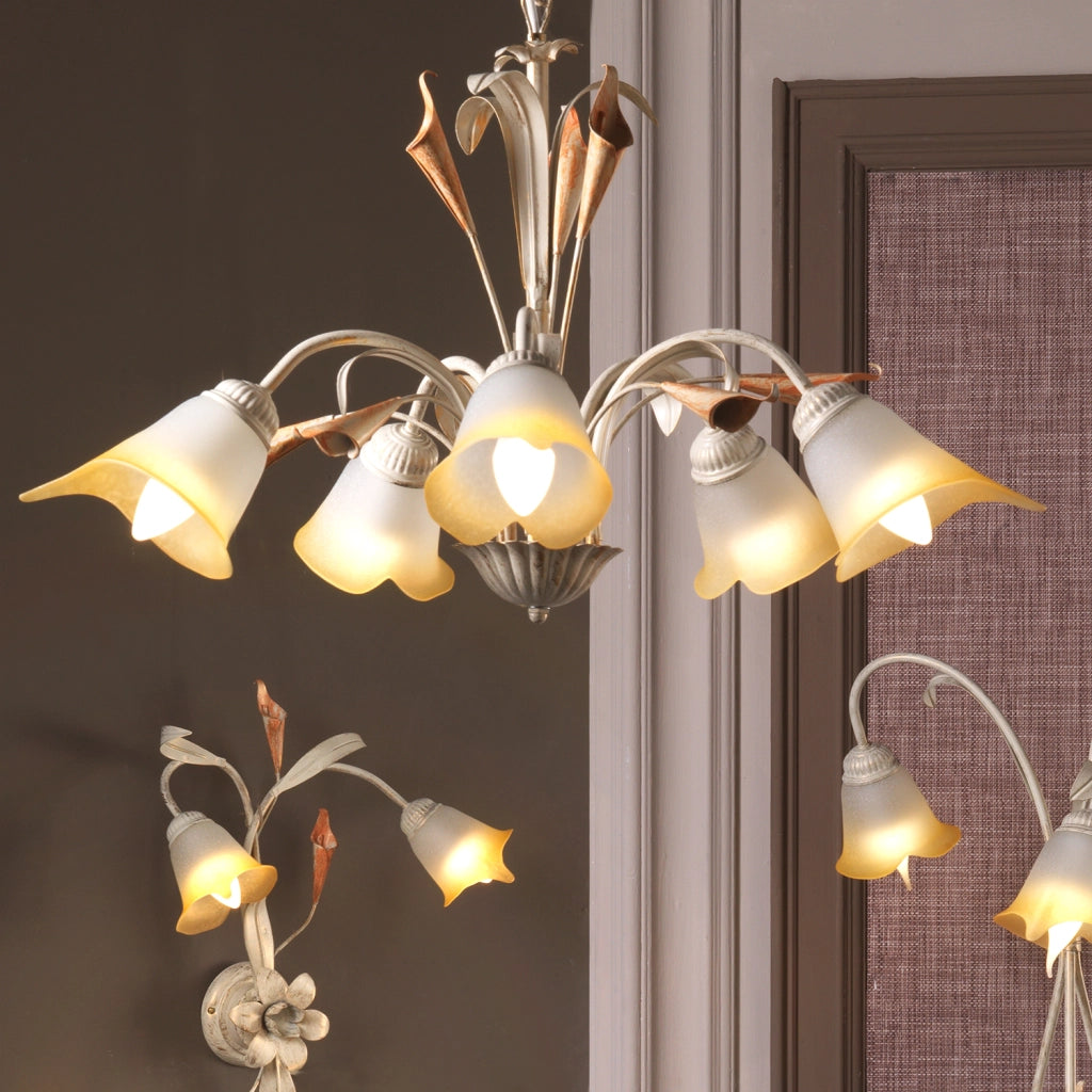 Lampadario 5 luci Lucrezia Avorio
