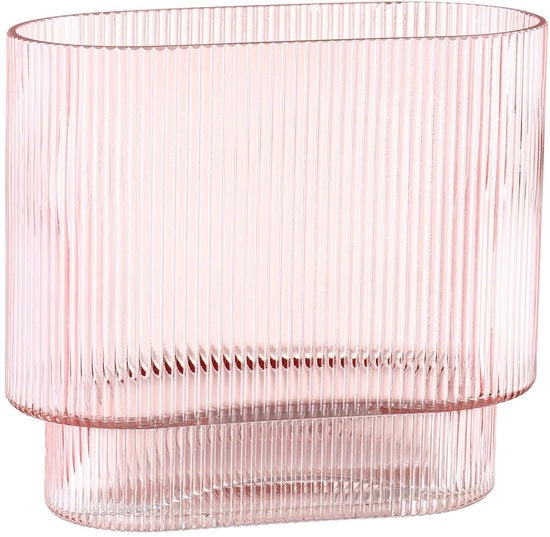 Vaso per fiori con decorazione a canne, vaso di vetro rosato per tulipani, vaso moderno per fiori, vaso di vetro a canne per occasioni speciali, 18 cm