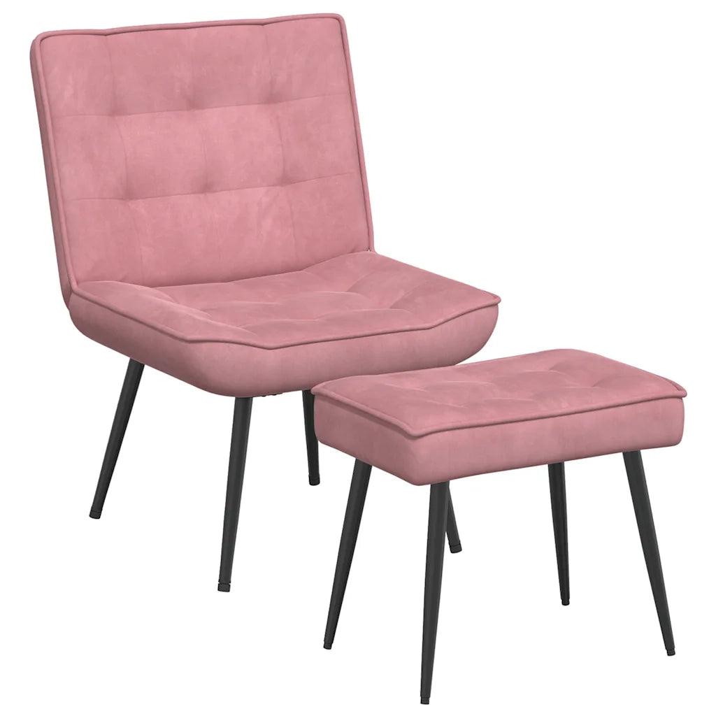 Divano Sedia-Poltrona Relax con Poggiapiedi Rosa in Velluto 648749