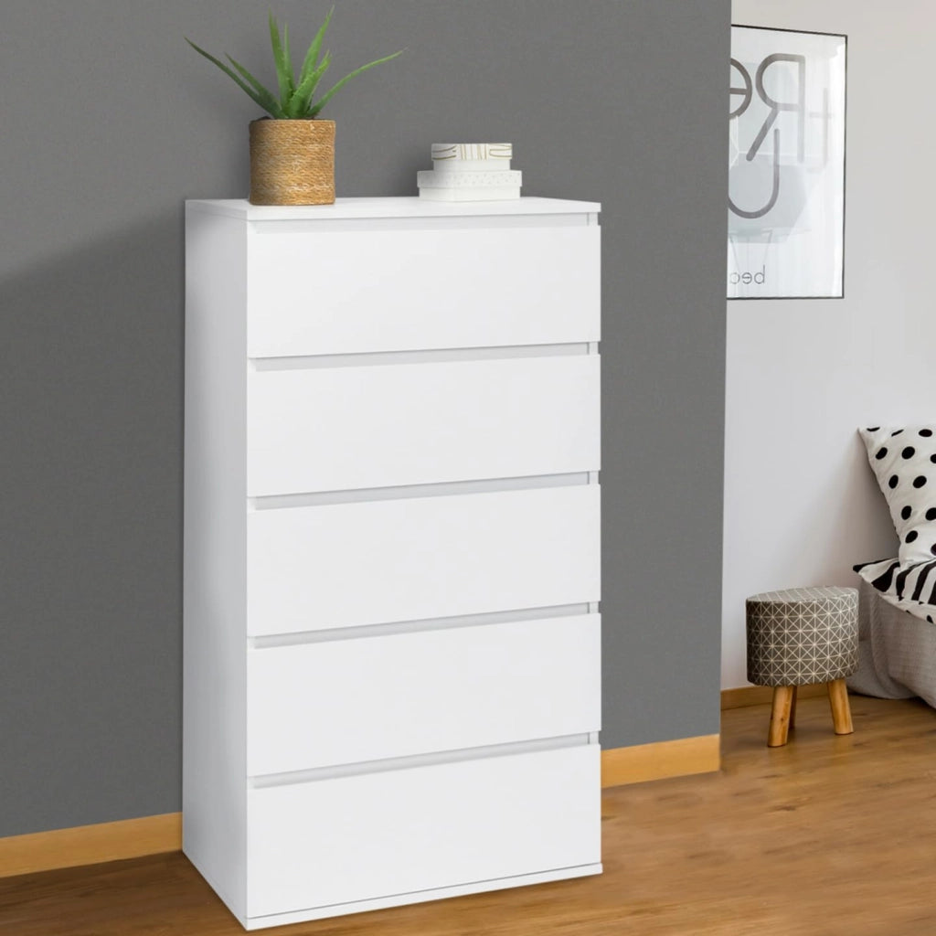 TOMI cassettiera a 5 cassetti 60 cm in legno bianco settimanale