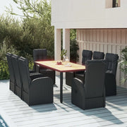 Set da Pranzo da Giardino 9 pz con Cuscini Nero in Polyrattancod mxl 124356