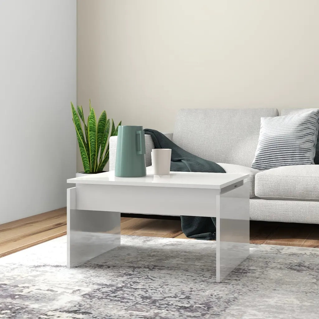 Tavolino da Salotto Bianco Lucido 68x50x38 cm Legno Multistrato 808338