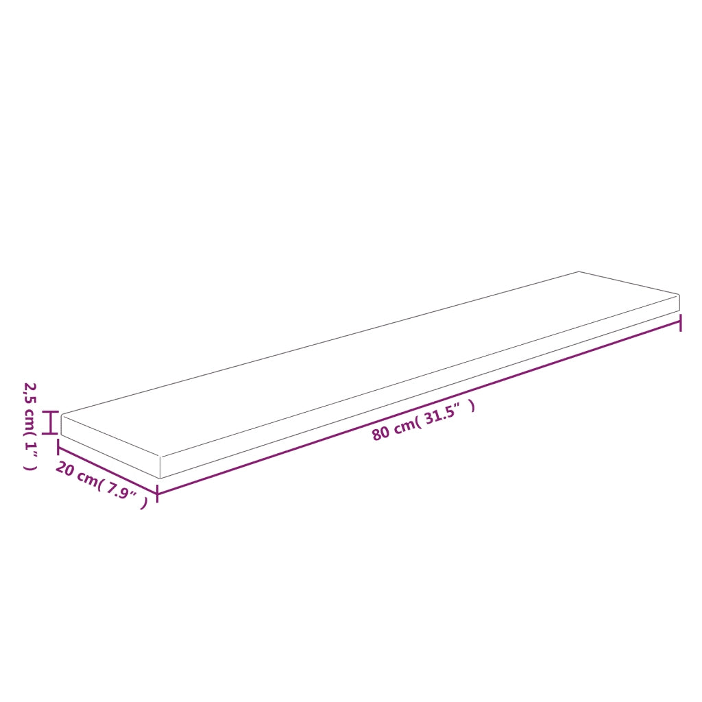 Ripiano 80x20x2,5 cm Legno Massello di Rovere Non Trattato 342936