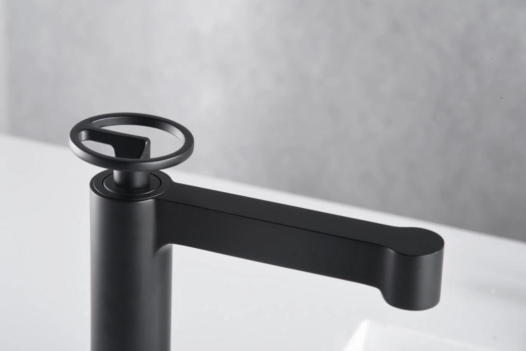IMEX Miscelatore monocomando per lavabo in ottone nero opaco con cartuccia ceramica Ø26 mm TOP e set 2 flessibili 3-8 inclusi altezza 184 mm canna 135 mm modello BDC033-1NG