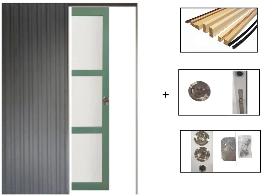Porta Scorrevole Vetro Verde H204 x L83 + Sistema Pocket e kit di finitura inclusi senza maniglia