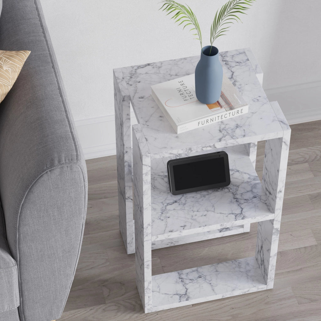 Comodino in legno "Lonie" 30 x 30 x 55 cm - marmo di Carrara