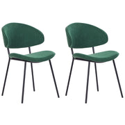 Set di 2 sedie da pranzo con sedile imbottito in tessuto verde senza braccioli schienale curvo stile moderno