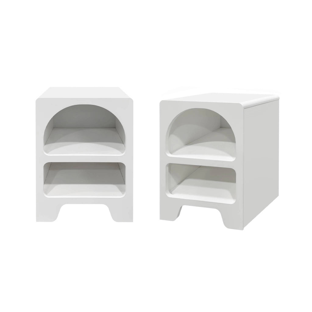 Set 2 comodini effetto legno bianco, 2 nicchie, bianco