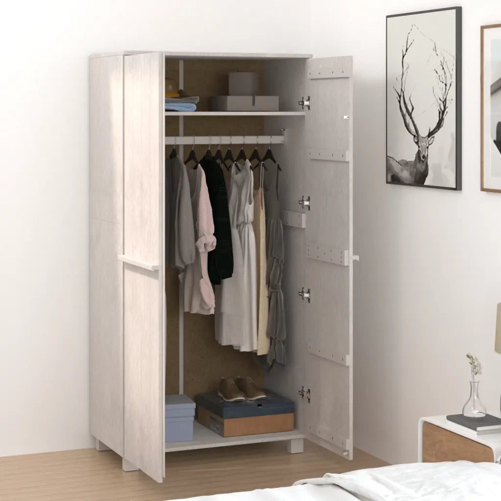 Armadio HAMAR Bianco 89x50x180 cm in Legno Massello di Pino CFW4083468