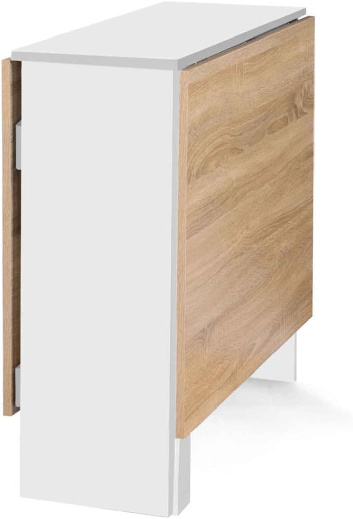 Consolle pieghevole EDI per 2-6 persone con contenitore in legno bianco e piano in faggio 150 x 80 cm