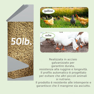 Mangiatoia per Galline 35x20x63 cm Capienza 23kg in Acciaio Zincato