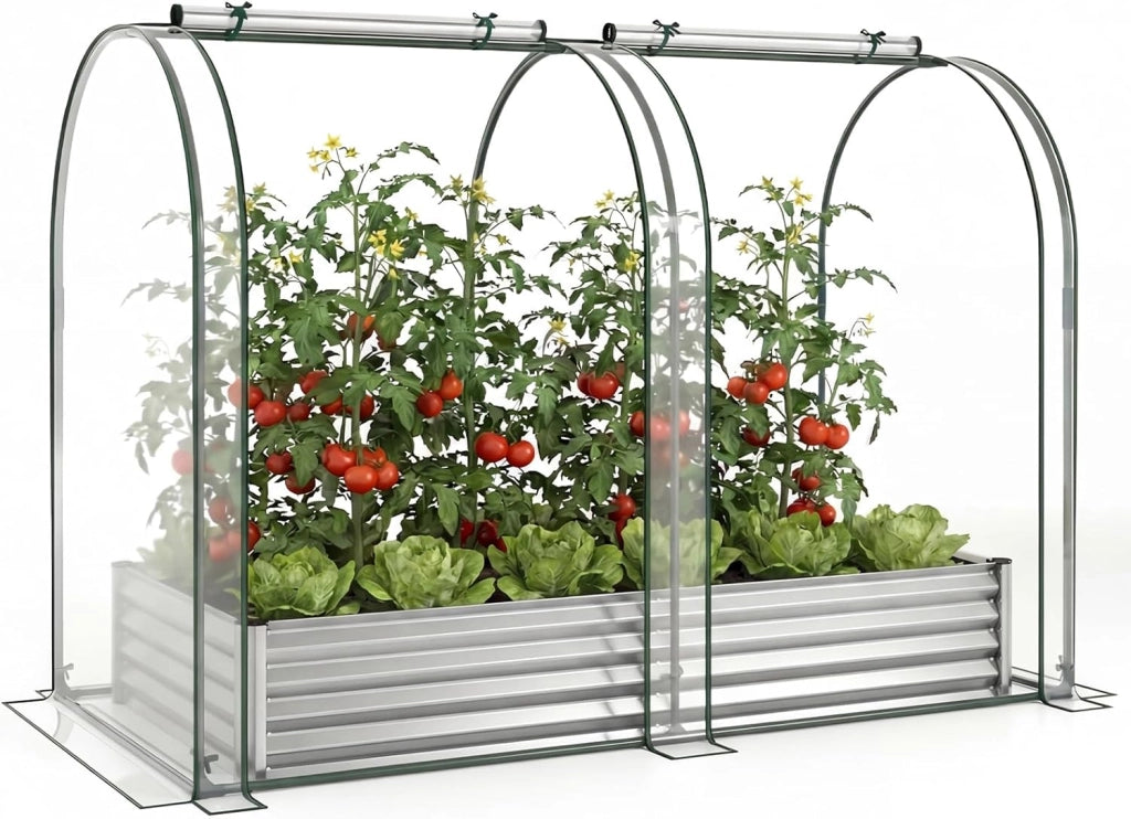 Orto Rialzato da Giardino con Serra, Fioriera da Esterno in Metallo con Copertura Apribile in PVC, Letto Rialzato da Esterno per Giadino, Cortile e Balcone 198 x 100 x 145 cm (Nero)