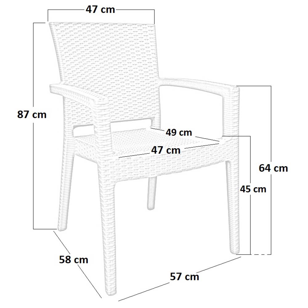 Sedia poltrona in plastica effetto rattan con braccioli color beige
