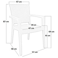 Sedia poltrona in plastica effetto rattan con braccioli color beige