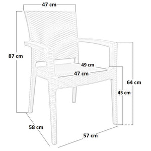 Sedia poltrona in plastica effetto rattan con braccioli color beige