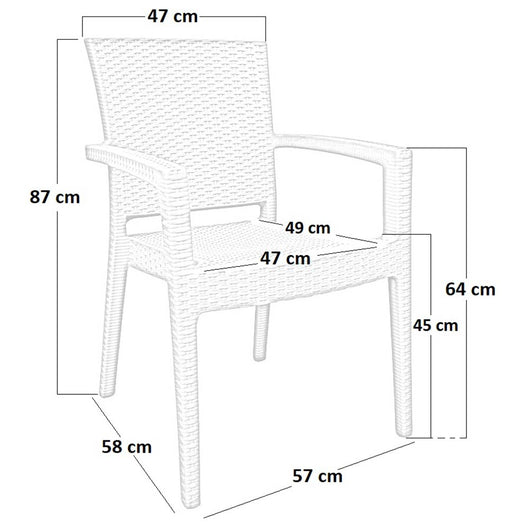 Sedia poltrona in plastica effetto rattan con braccioli color beige